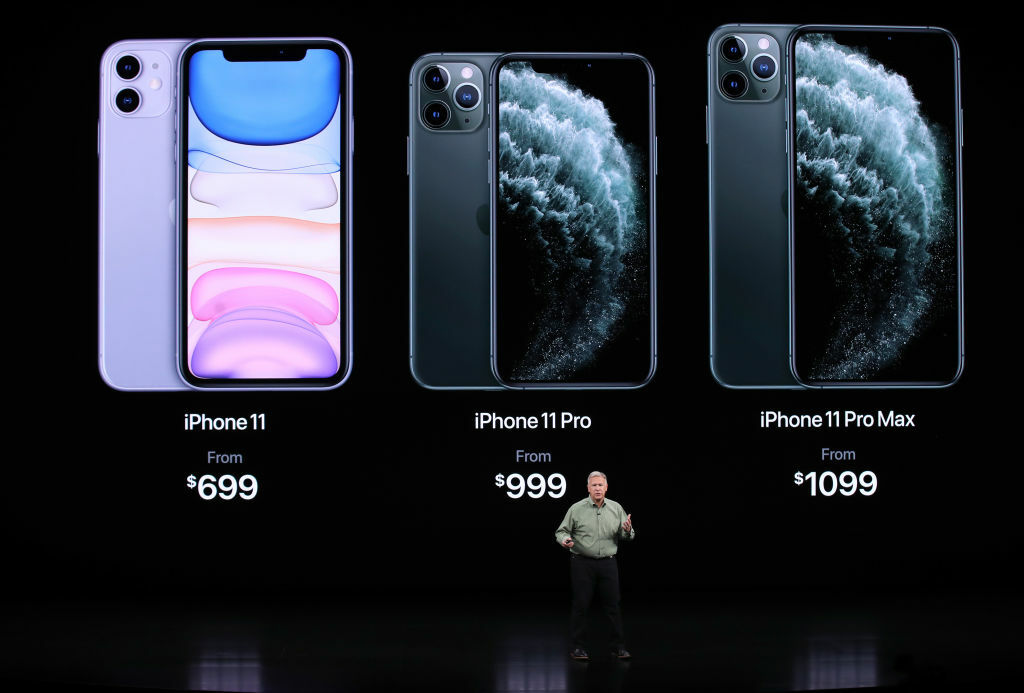 Image of Phil Schiller introducing the line of iPhone 11 devices