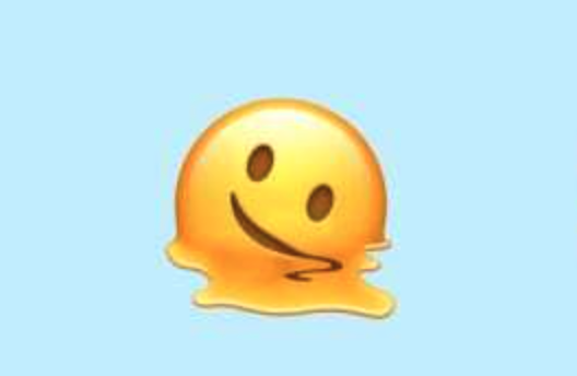 the yellow melting face emoji on a blue background
