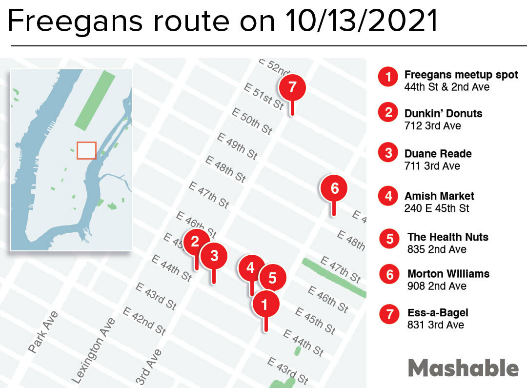 Map of visited locations by freegans