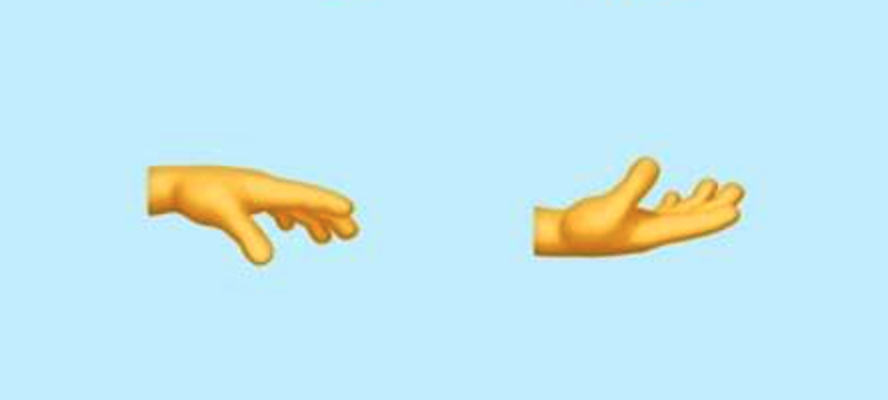 the palm facing up and palm facing down emoji on a light blue background