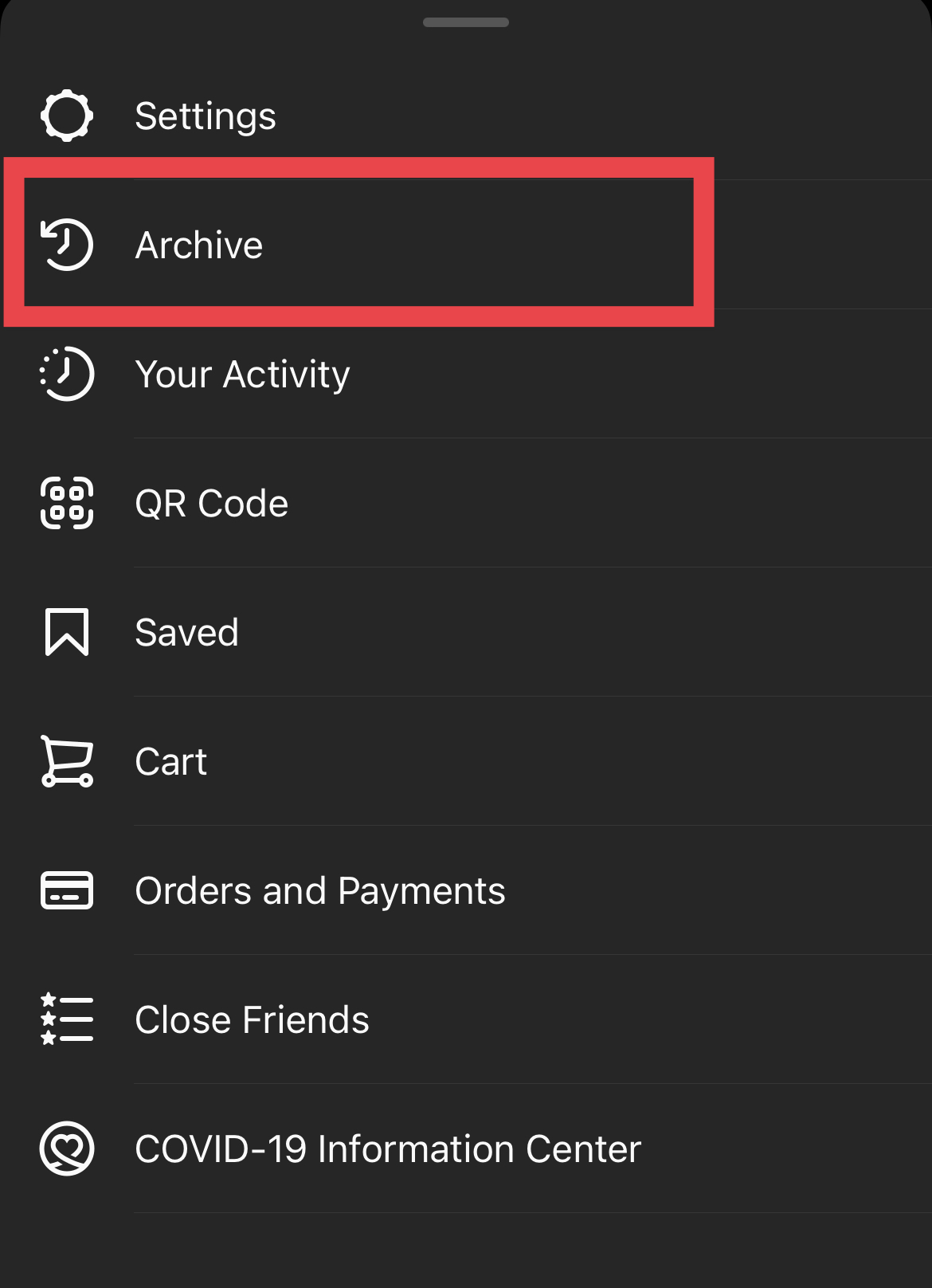 Find your "Archive" in your profile menu
