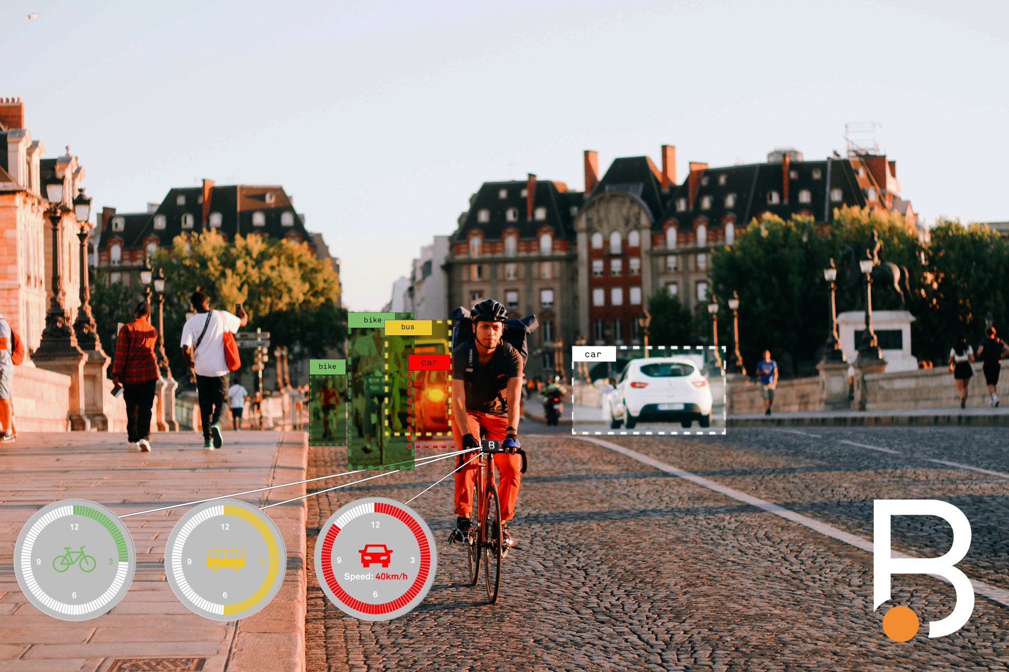 A biker riding down a city street.