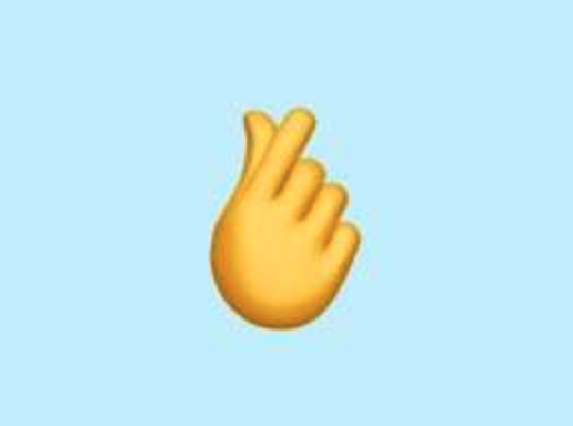 the finger-hearts emoji on a light blue background