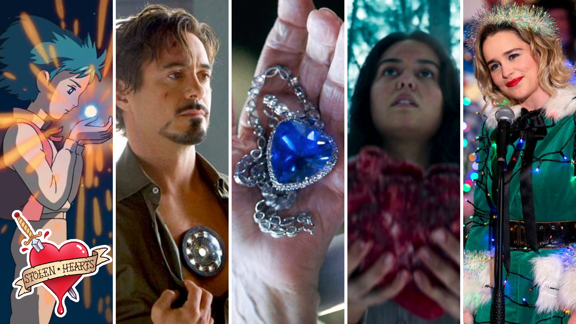 Scenes from movies involving literal stolen hearts: Howl's Moving Castle, Iron Man, Titanic, Yellowjackets, Last Christmas
