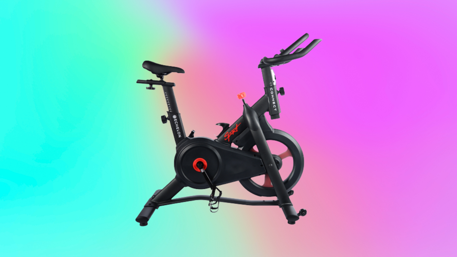 Echelon connect sport exercise bike with blue and pink background