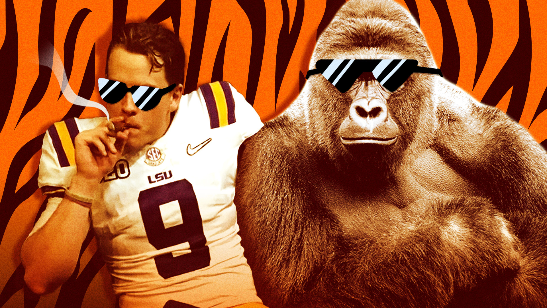 Joe Burrow and Harambe over Bengals background