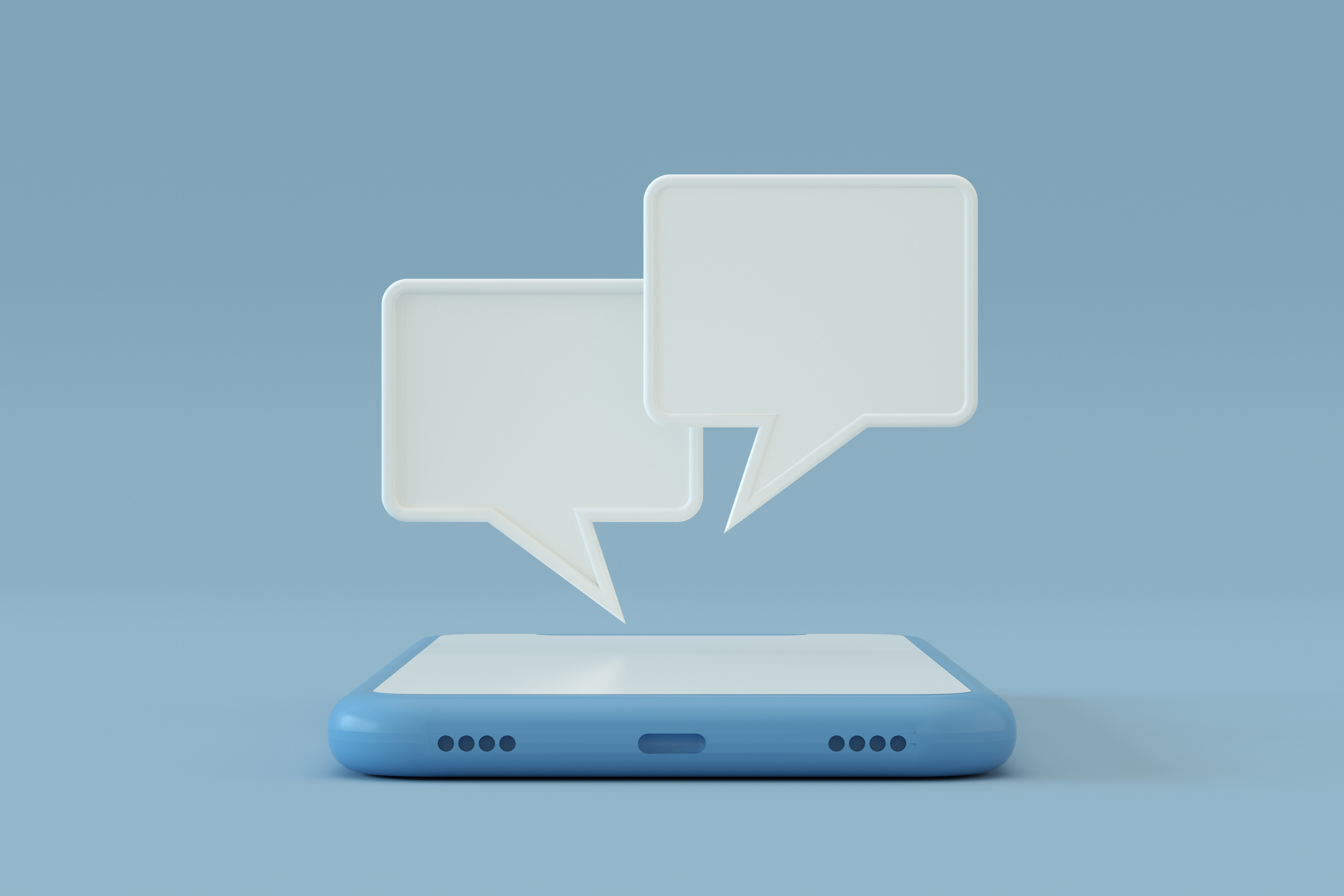 An illustration of a smartphone with animations of text boxes above it.