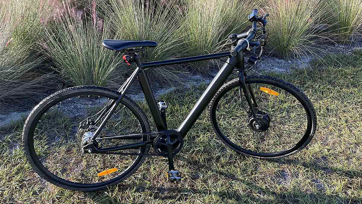 Black bike on grass