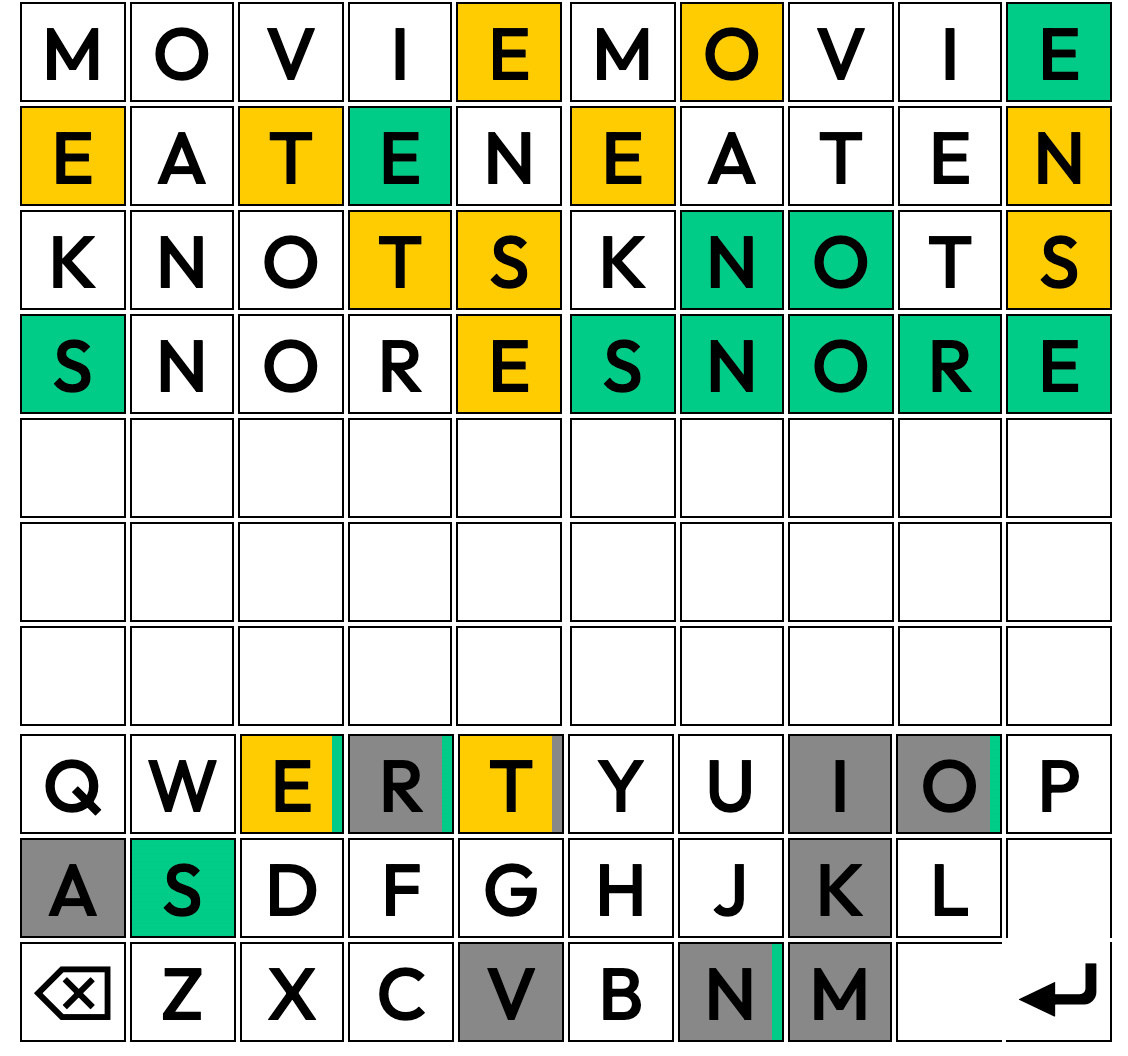screenshot of Dordle board