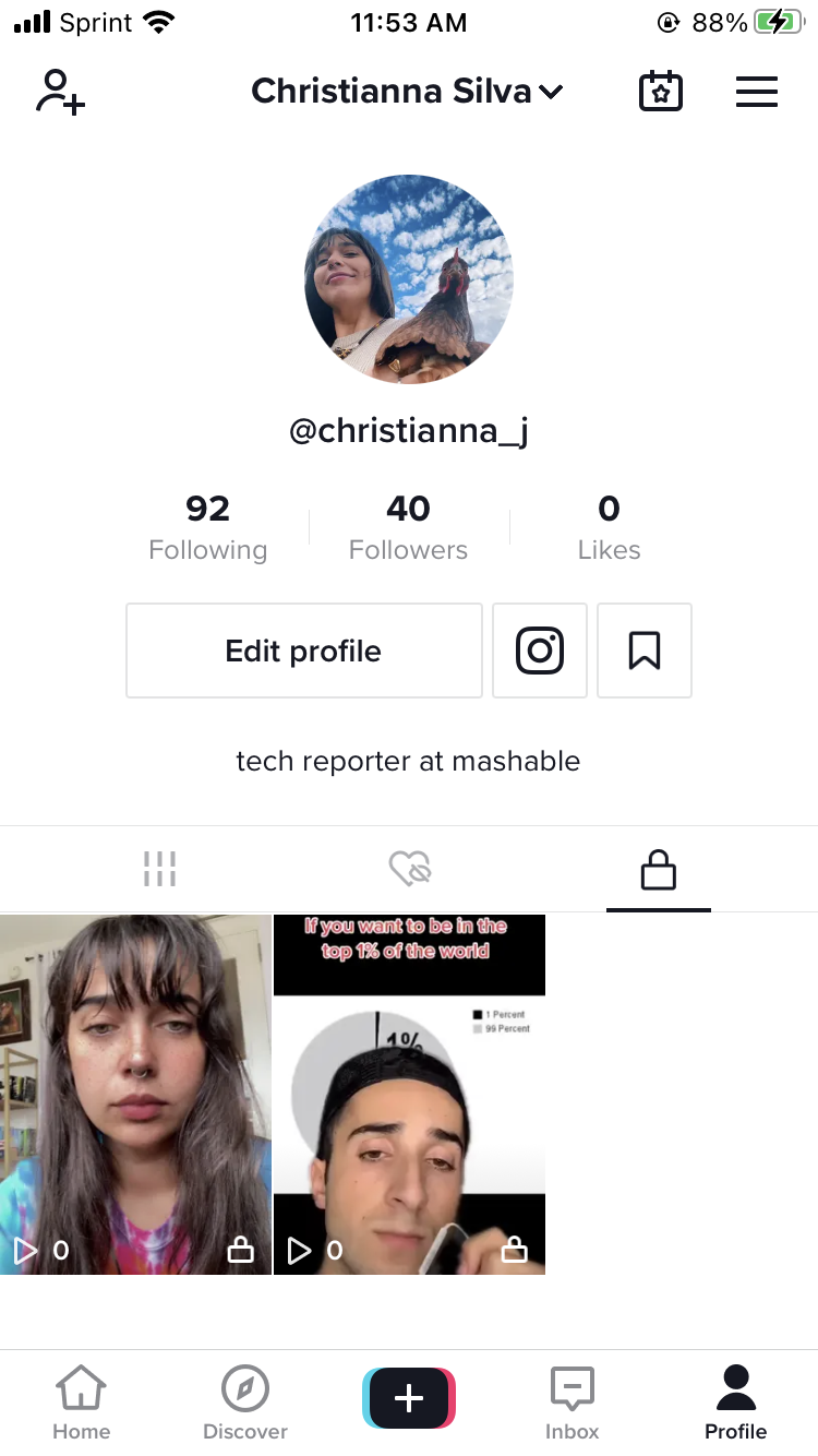 Screenshot of my TikTok profile