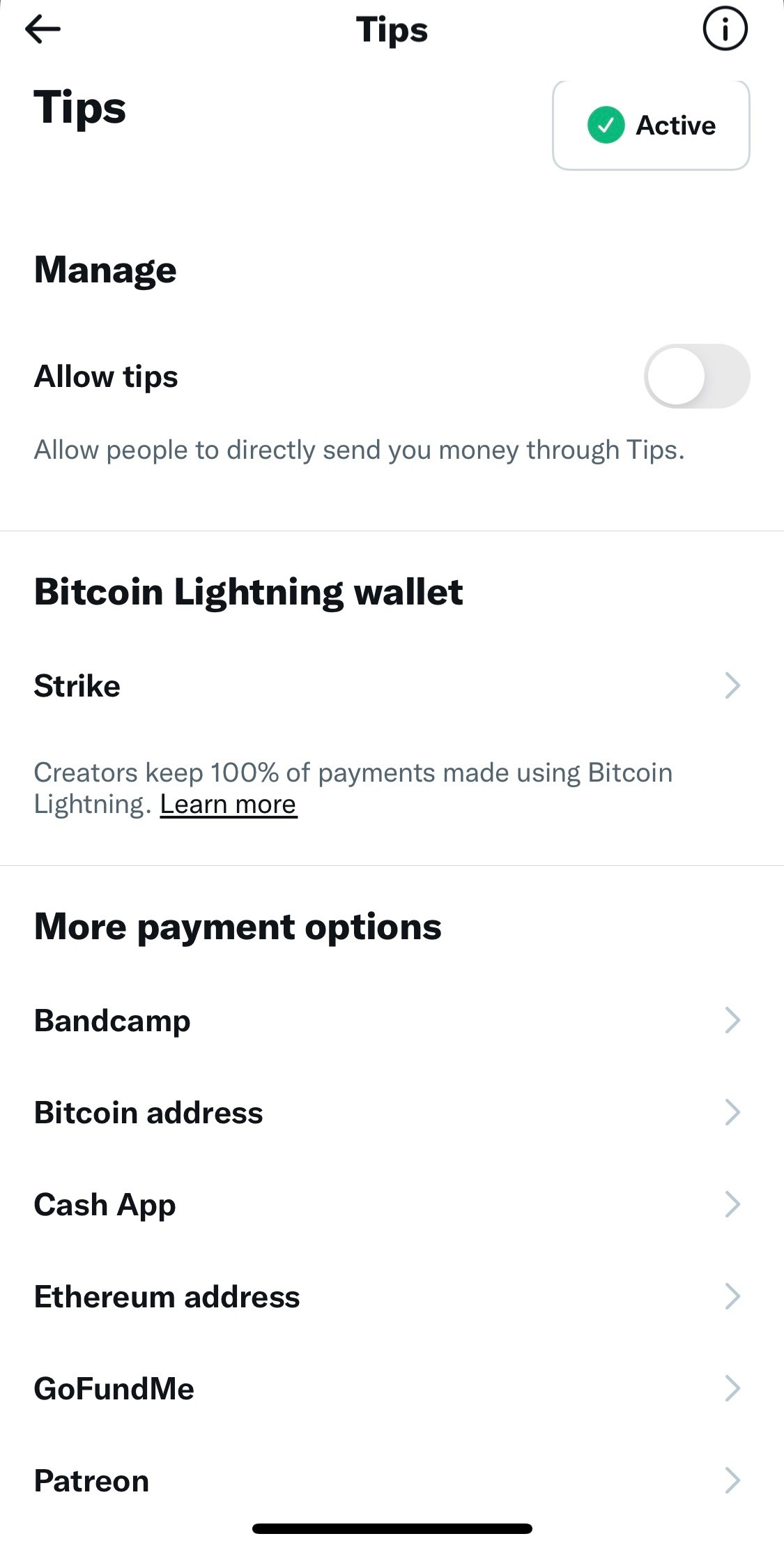 Screenshot of Twitter Tips setup page.