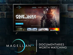 Black tv screen with magellantv home screen
