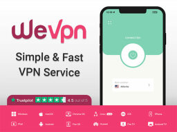 WeVPN ad with phone screen showing wevpn screen
