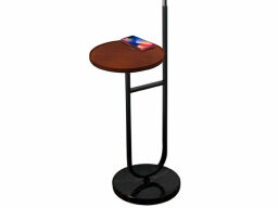 Black lamp with phone on attached brown side table