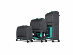 Set of three black and turquoise suitcases