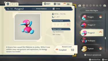 A Pokédex entry for Porygon2. 