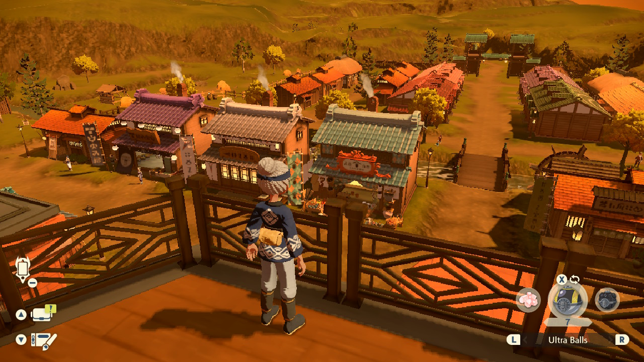 A view of a pastoral town in "Pokémon Legends: Arceus"