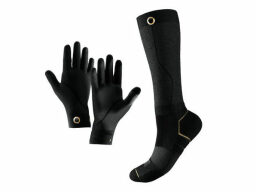 Black gloves next to tall sock