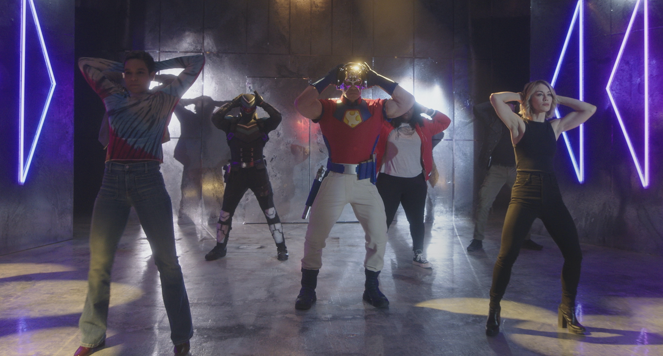 Characters from DC's "Peacemaker" during the choreographed dance of its title sequence.
