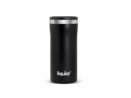 Black thermos with silver rim