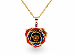 Red blue and gold rose necklace