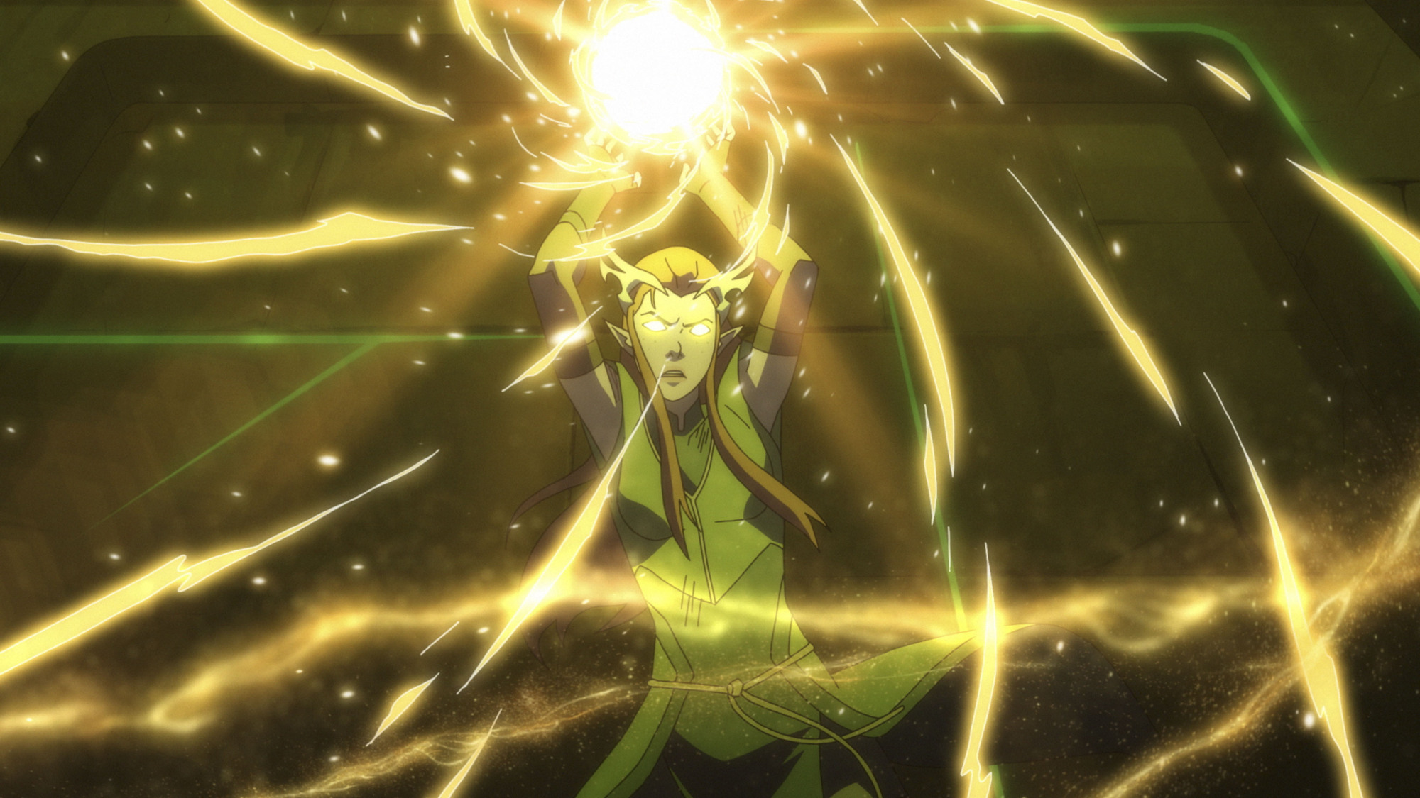 A half-elf summons a ball of light.