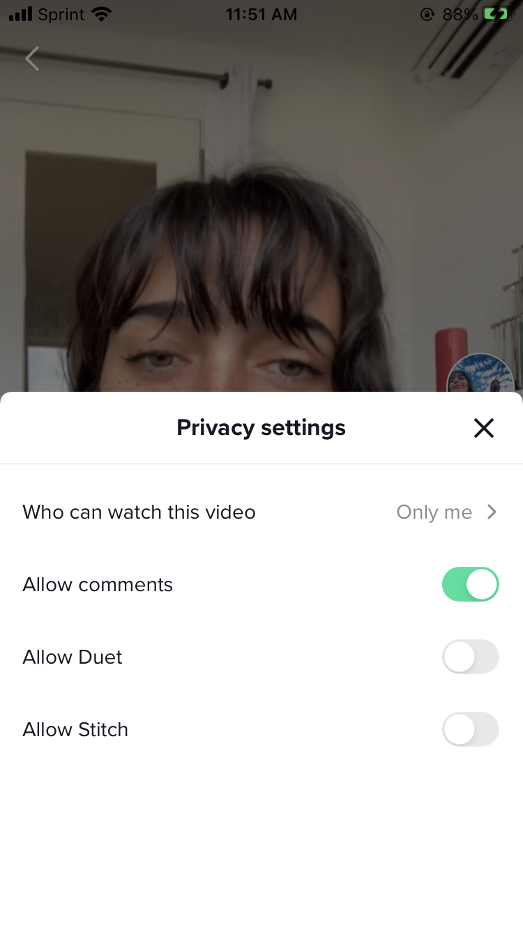 Screenshot displaying the comment and privacy options on a TikTok video