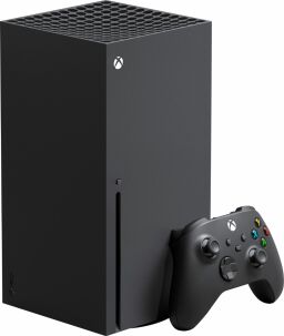 the xbox series x next to an xbox wireless controller