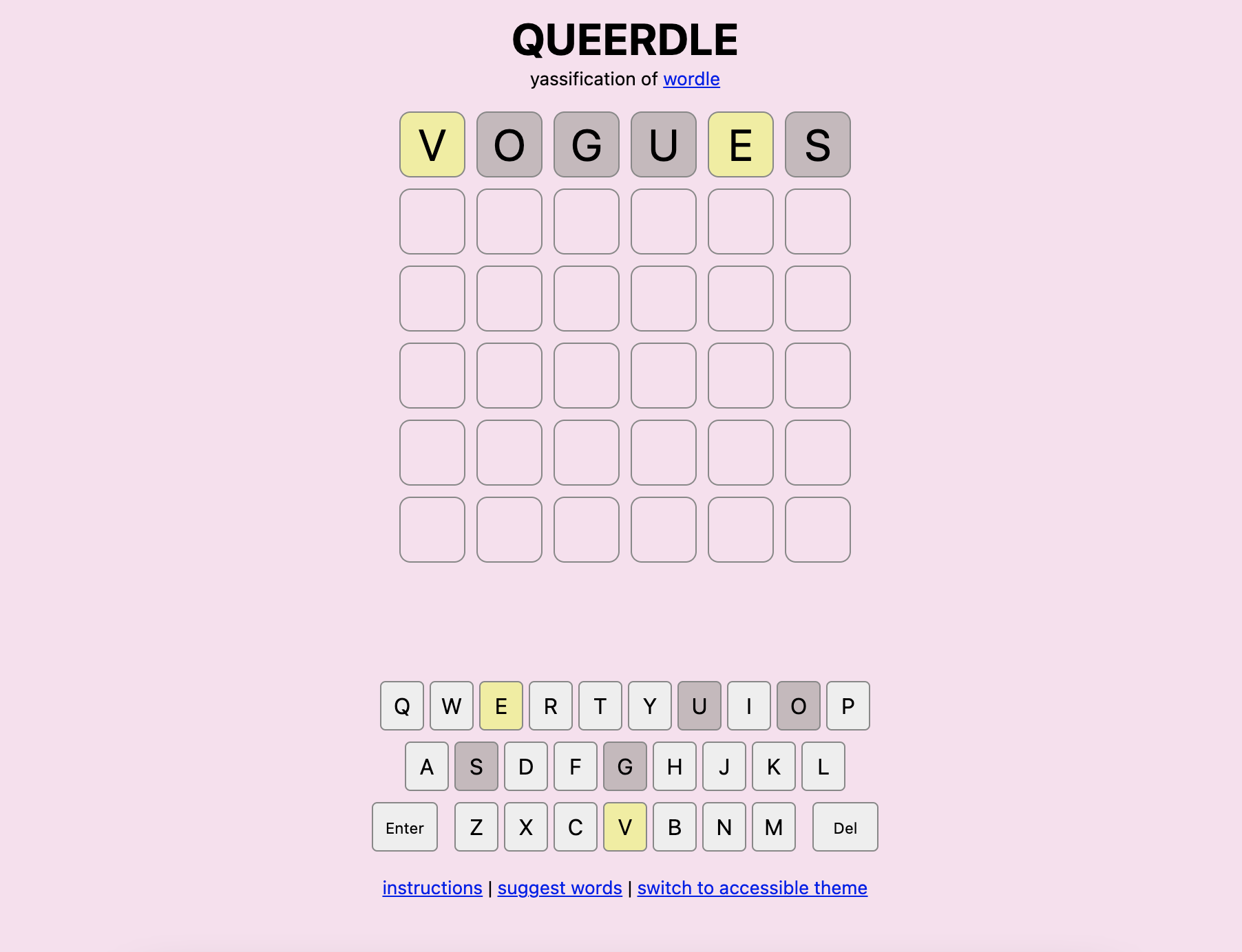 Screenshot of queerdle board