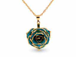 Teal and gold rose necklace