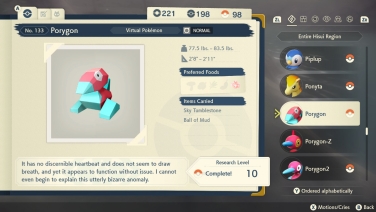 A Pokédex entry for Porygon.