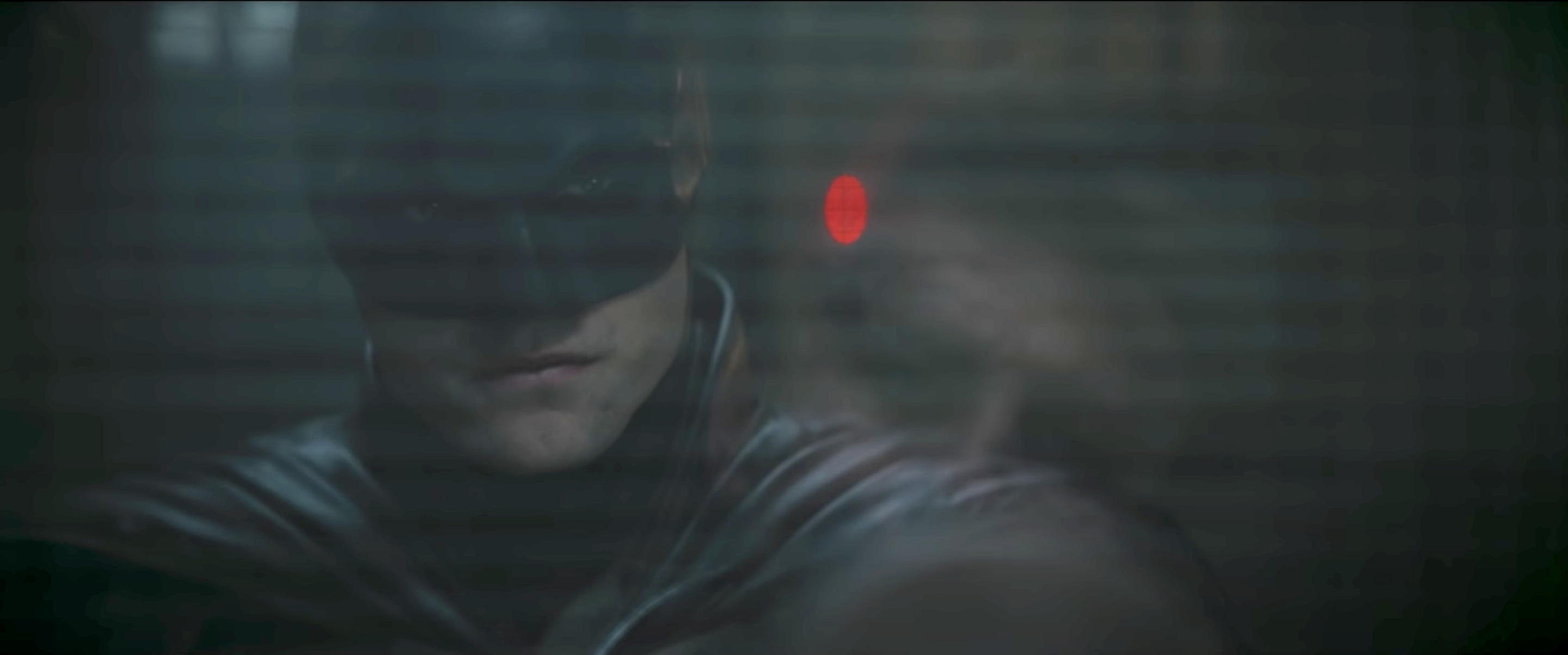 Close up on Robert Pattinson as Batman in 