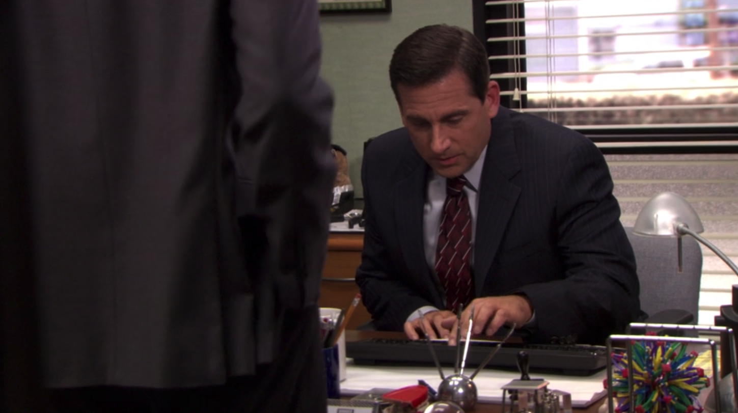 A man (Steve Carell as Michael Scott on 