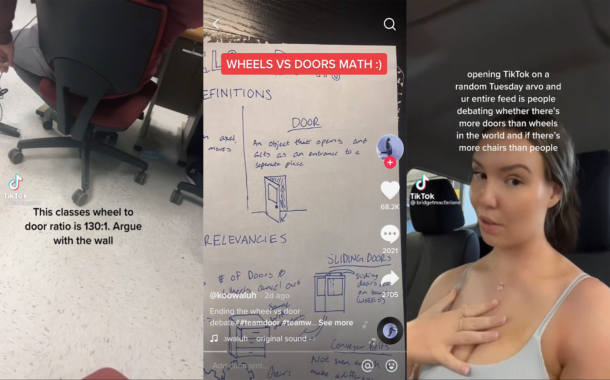 Three examples of the wheels v. doors craze