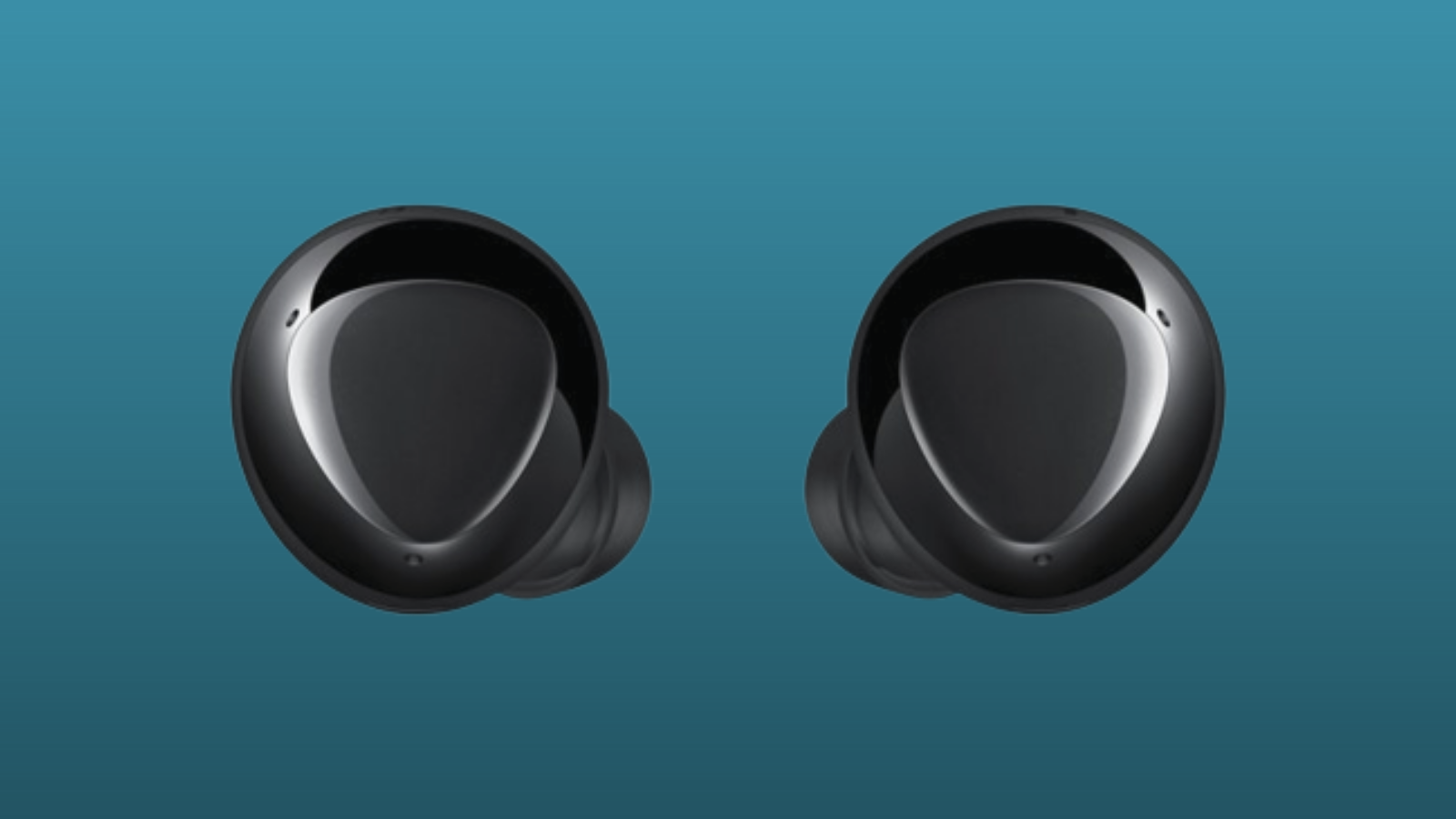 samsung galaxy buds+ with teal background