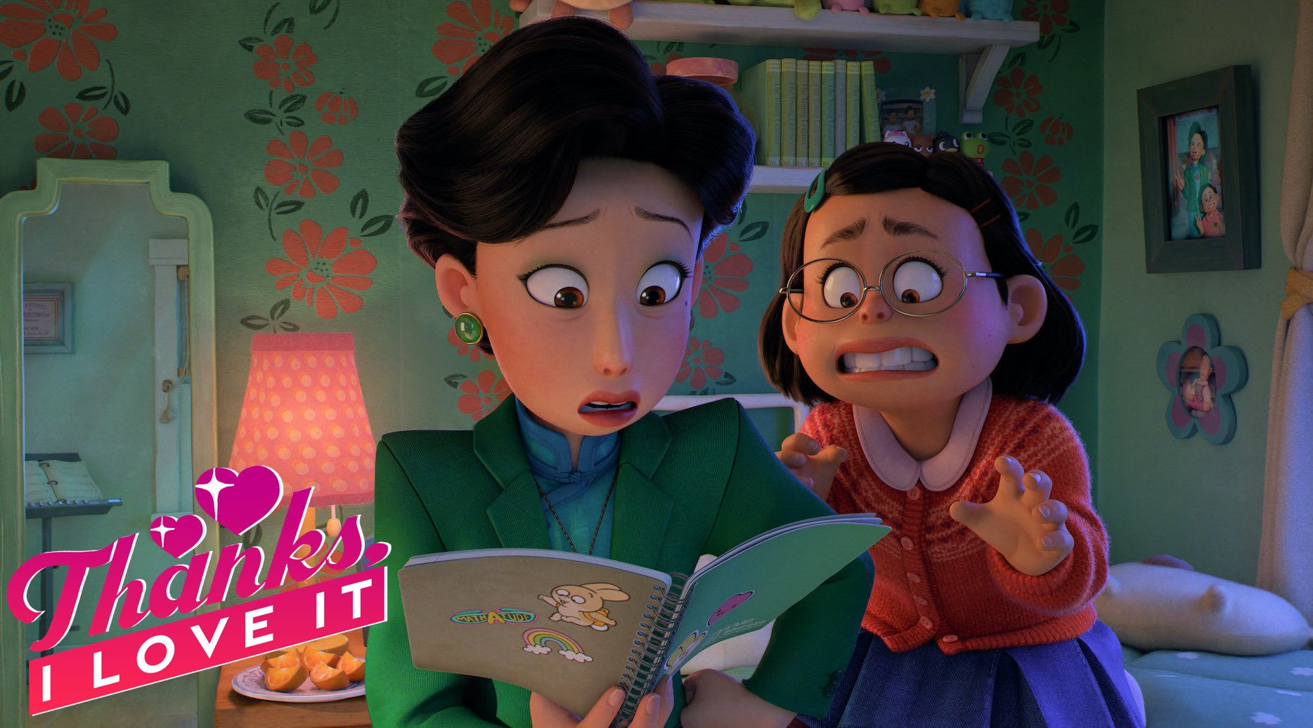 Animated still of a mother and daughter looking at a notebook in 