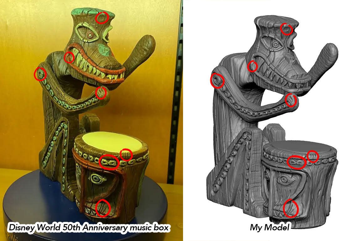A photo of a sculpture from Disney and one from sculptor Andrew Martin