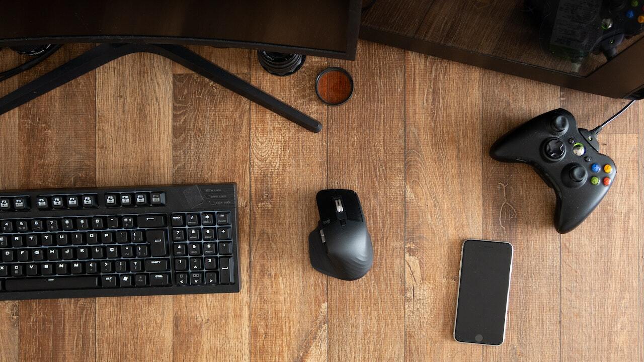 Close-up of gaming desk pc setup