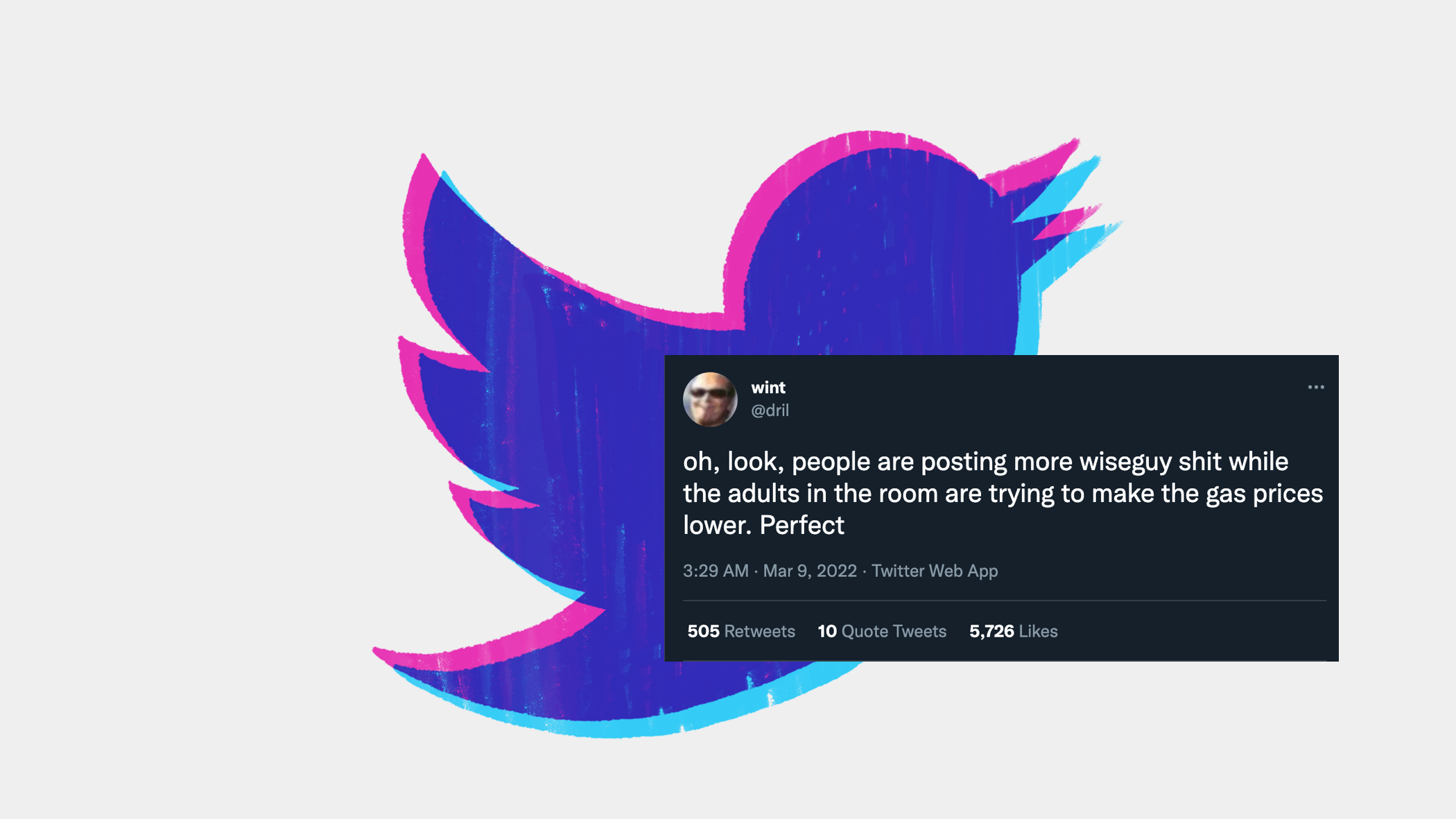 illustration of twitter logo with dril tweet