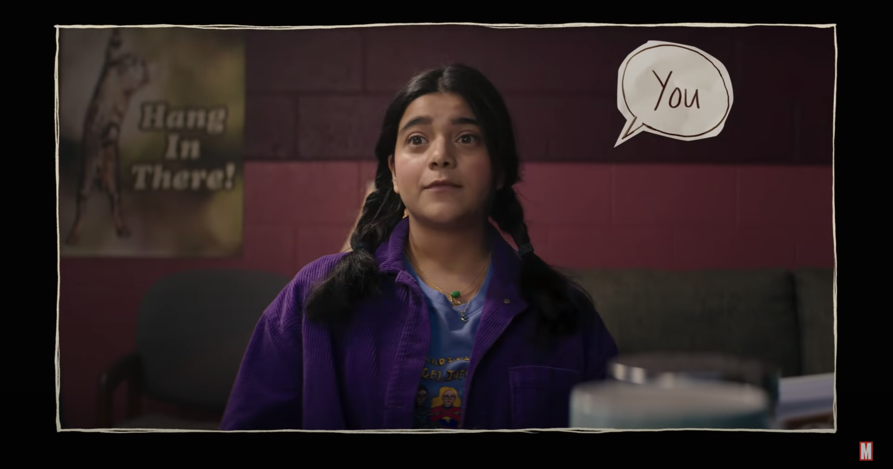 A teenager sits in the high school counselor's office; still from 