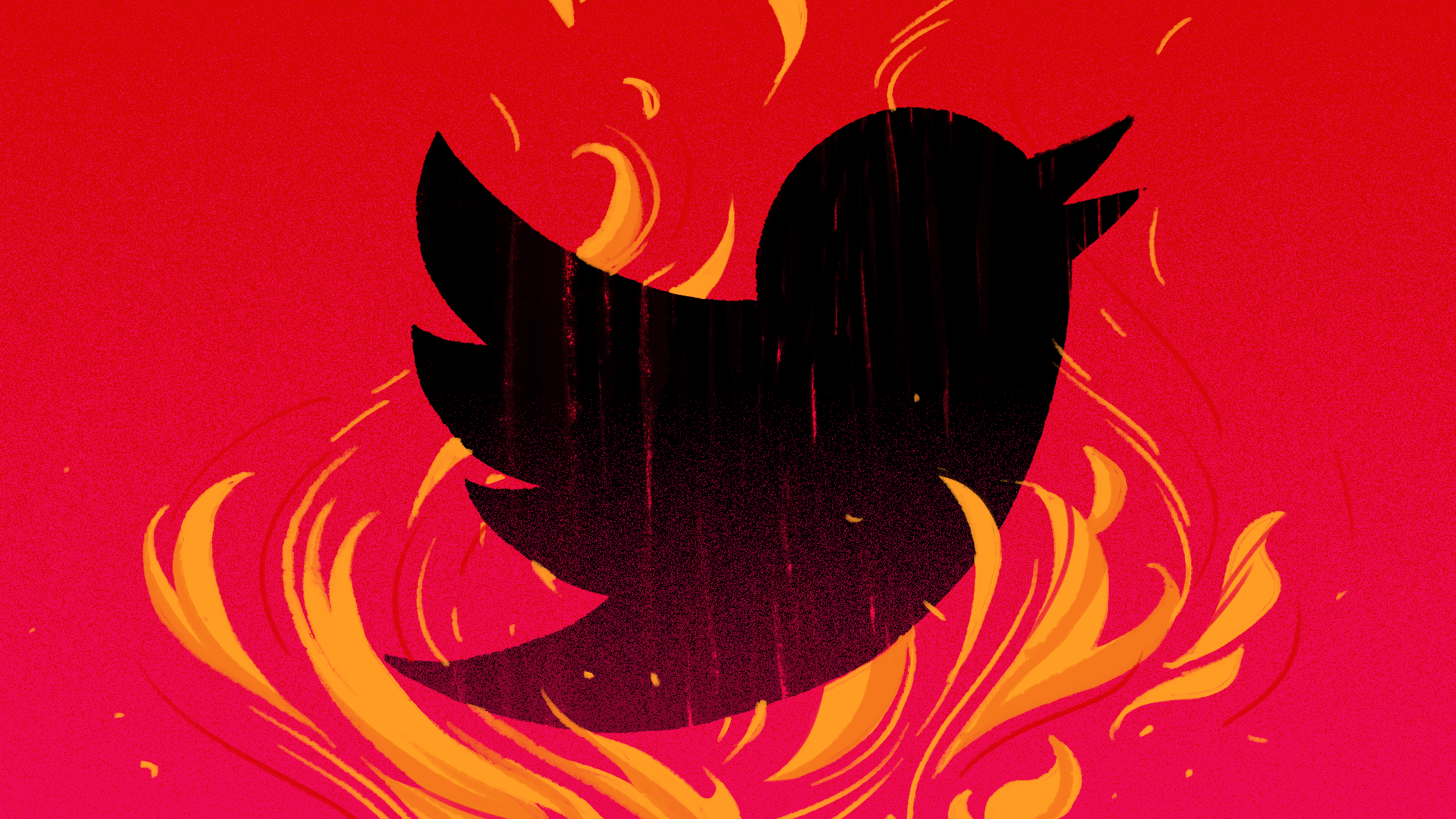 Twitter icon shown here on fire.