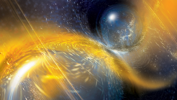 neutron stars colliding in an illustration.