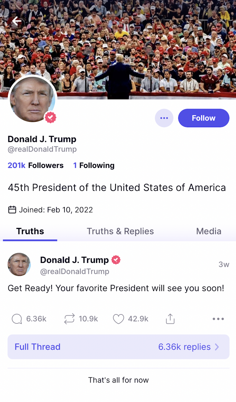 Trump's Truth Social profile