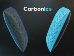 Side view of black and blue pillow on both sides