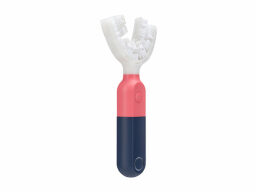 Pink, blue, and white u-shaped toothbrush