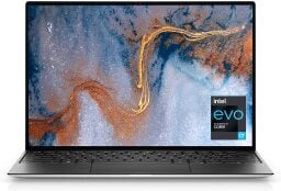 gray black laptop with intel evo callout and gold swirl on the background