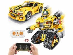 Yellow transformer robot in car and robot mode with controller