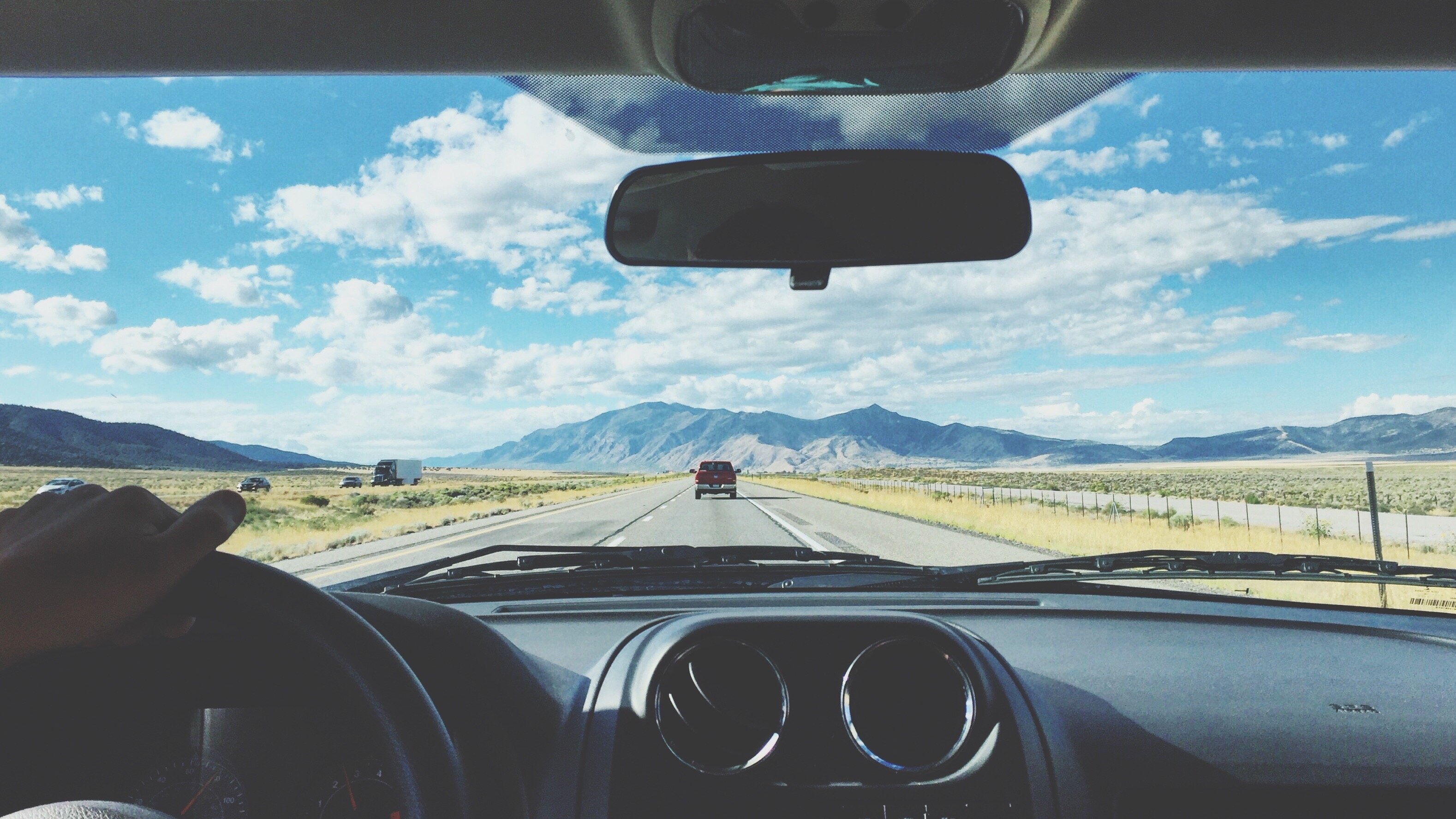 View Of Road From Inside Of Car 