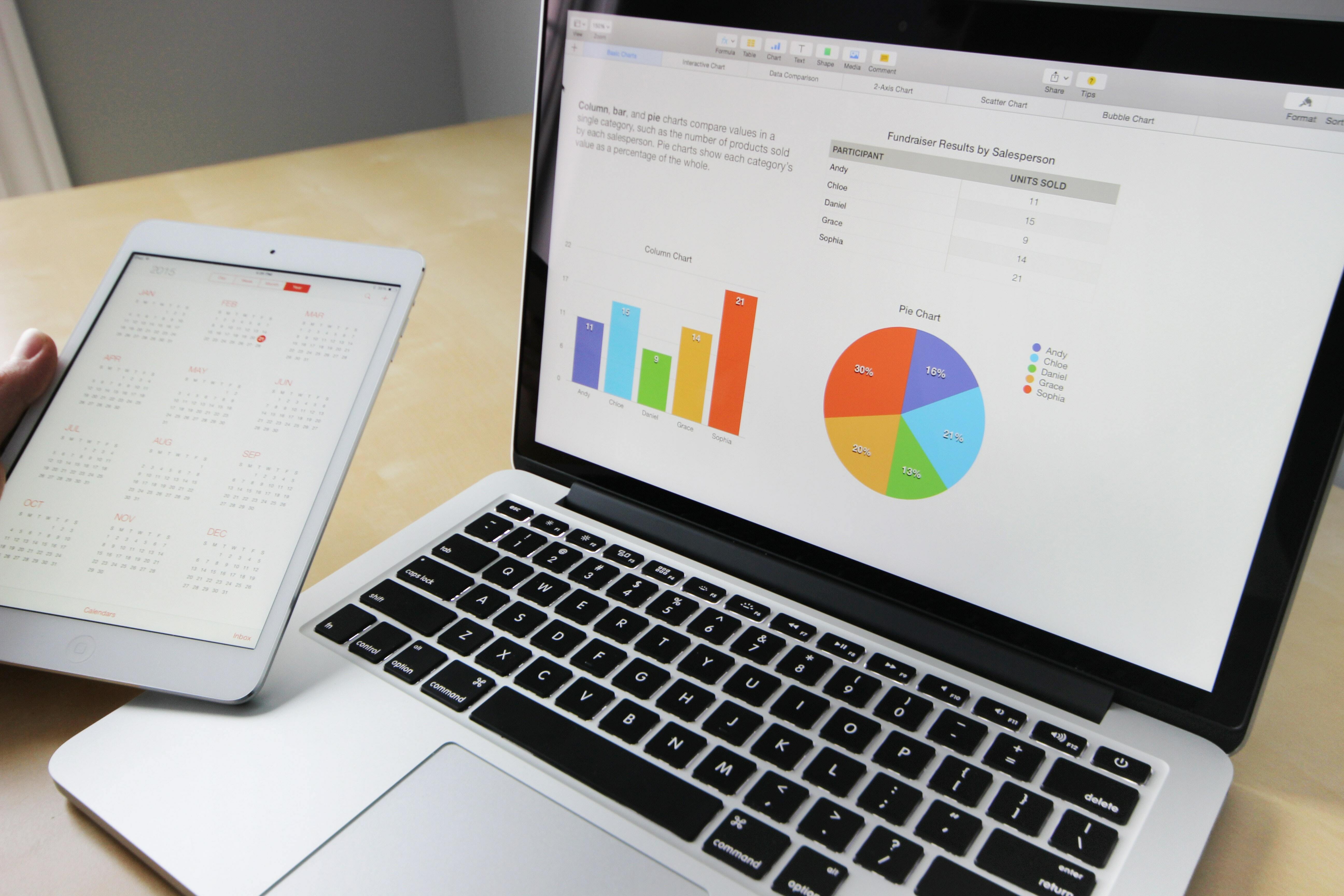 Data on paper and laptop
