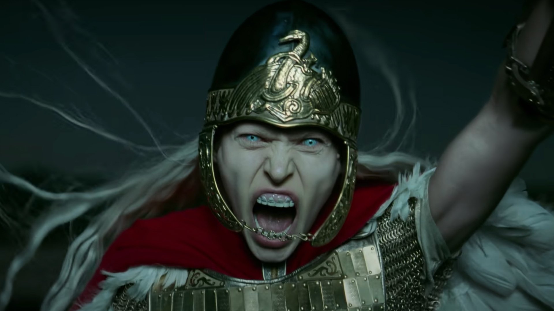 A Valkyrie screams into the camera in 